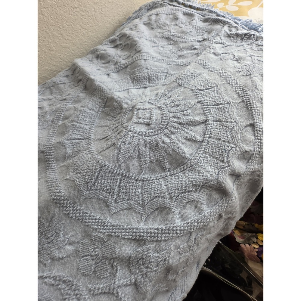 Vintage Antionette Light Blue Euro Sham Medallion Matelasse Fringe (1)